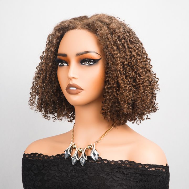 Sunshine Chic Brown Short Cut Curly Transparent Glueless Lace Bob Wigs Brazilian Human Hair Pre Plucked Hairline-Amanda Hair