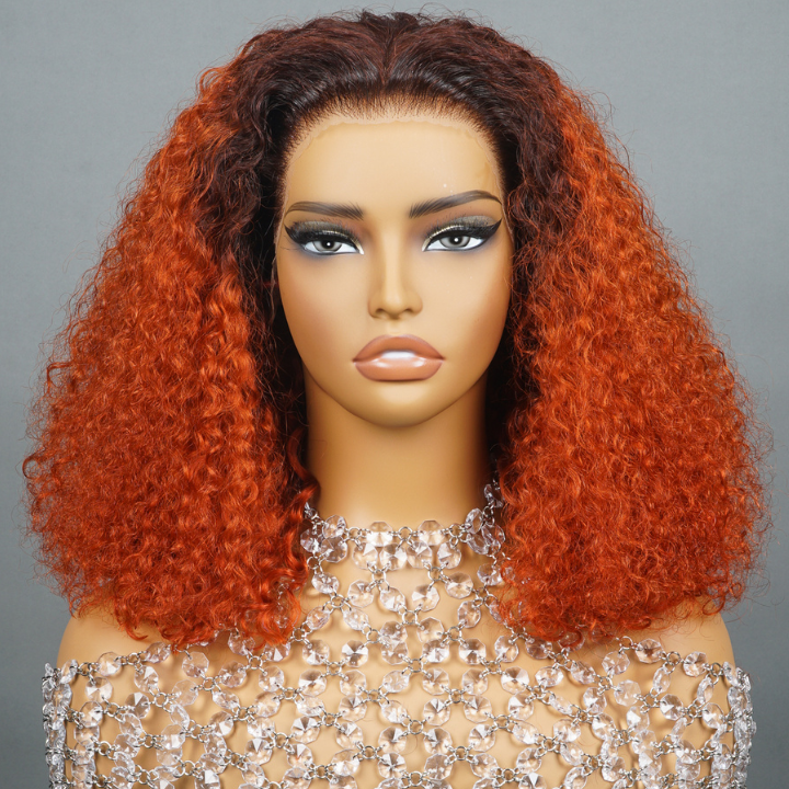 Glueless Orange Highlight Curly Bob Wig, 100% Human Hair, Vibrant & Natural Look, Easy Install & Comfortable Wear for Black Women