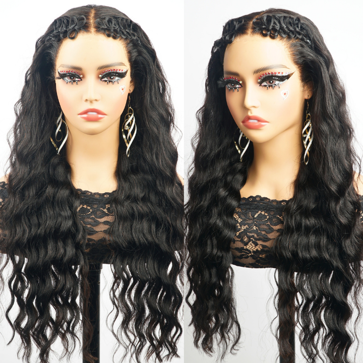 Glueless  Water Wave Lace Front Wig with Handmade super cute butterfly baby hair - Clear Transparent Lace Front/Closure Human Hair Wig- Amanda Hair