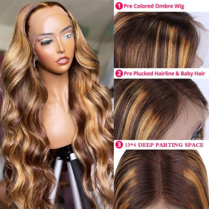 Flash Sale Extra 50% Off Code: VIP50 ,Body Wave Lace Frontal Wigs Highlight Piano Color 13*4 HD Lace frontal Human Hair Wig-Amanda Hair