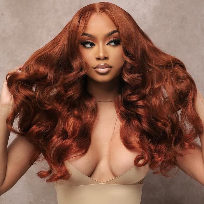 Extra 60% OFF |Body Wave Glueless Reddish Brown Wear Go 6*4 Lace Closure Wigs Flash Sale