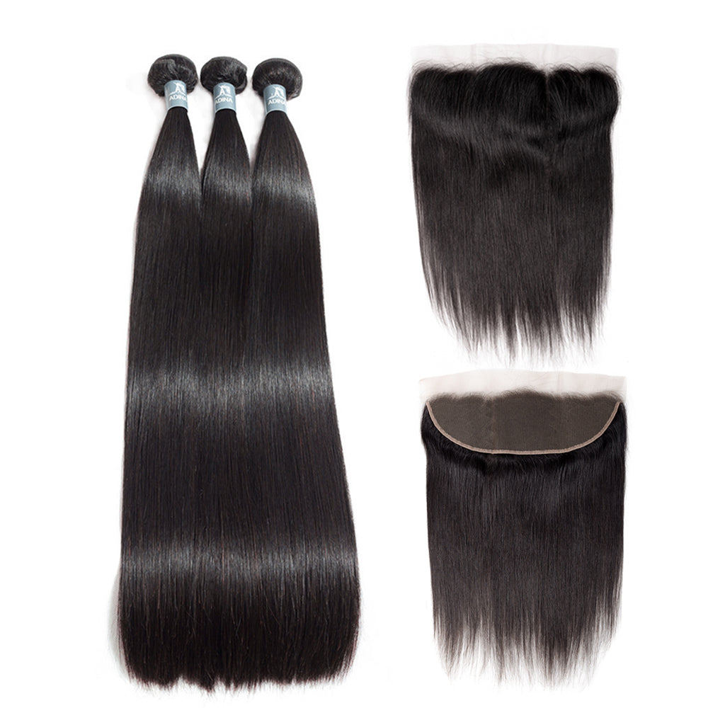 Amanda Mongolian Straight Hair 3 Bundles With 13*4 Lace Frontal 9A Grade 100% Unprocessed Human Hair No Tangles