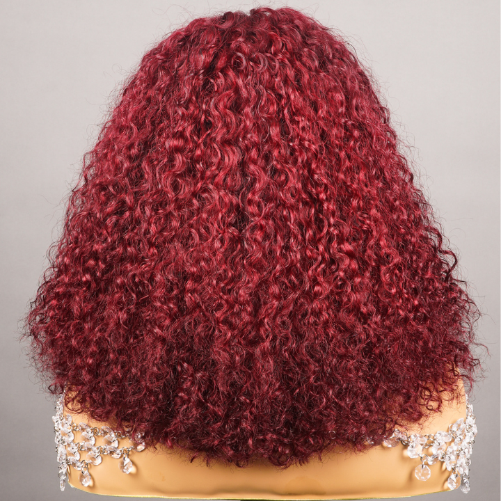 Glueless Burgundy Curly Bob Hairstyle Wig, 100% Human Hair, Natural Look, Easy Install & Comfortable Wear for Black Women