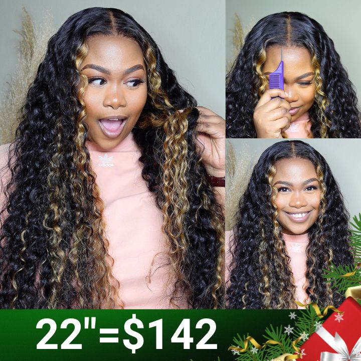 Extra 60% OFF | Glueless Blonde Highlights on Luxurious Lace Frontal Deep Curly Wave Wig Flash Sale