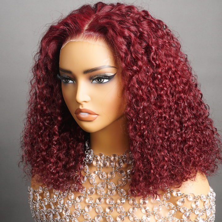 Glueless Burgundy Curly Bob Hairstyle Wig, 100% Human Hair, Natural Look, Easy Install & Comfortable Wear for Black Women