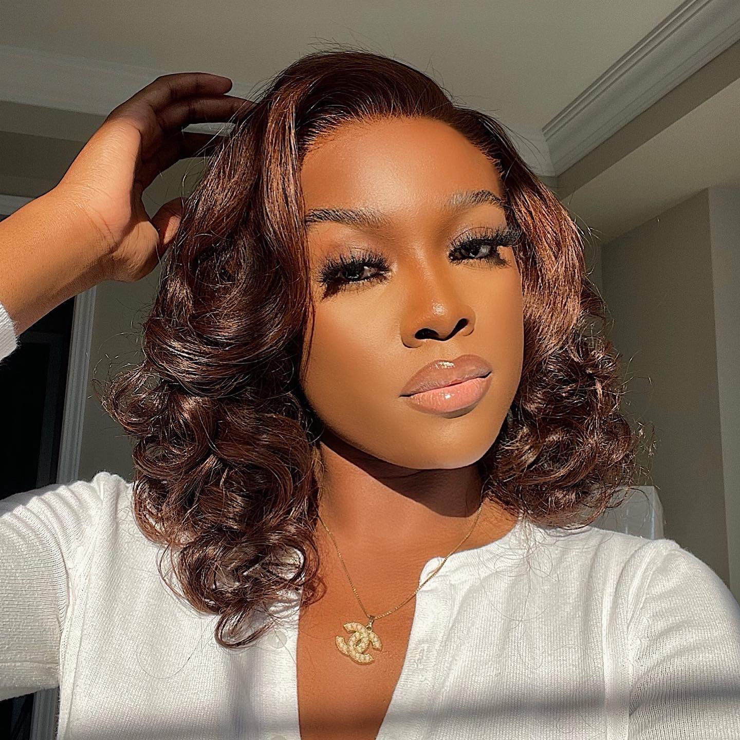 Chestnut Brown Body Wave Human Hair Wigs Reddish Brown 13x4 Lace Front Colored Wig For Black Women 14'' -Amanda Hair
