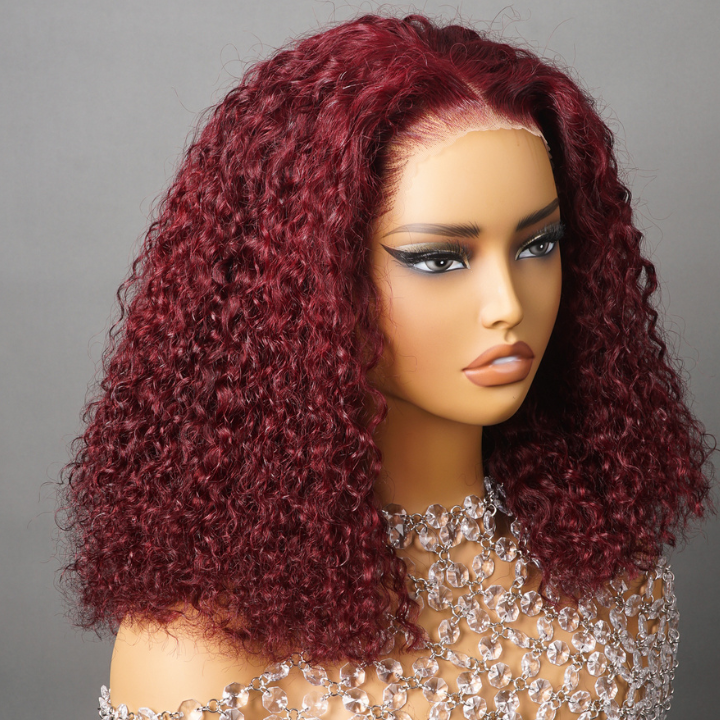 Glueless Burgundy Curly Bob Hairstyle Wig, 100% Human Hair, Natural Look, Easy Install & Comfortable Wear for Black Women