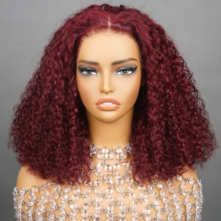 Glueless Burgundy Curly Bob Hairstyle Wig, 100% Human Hair, Natural Look, Easy Install & Comfortable Wear for Black Women