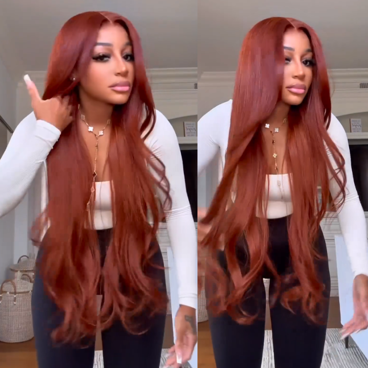Flash Sale Buy 2 Get 1 Free Reddish Brown Color Clear Transparent 180% Density Lace Front Wigs