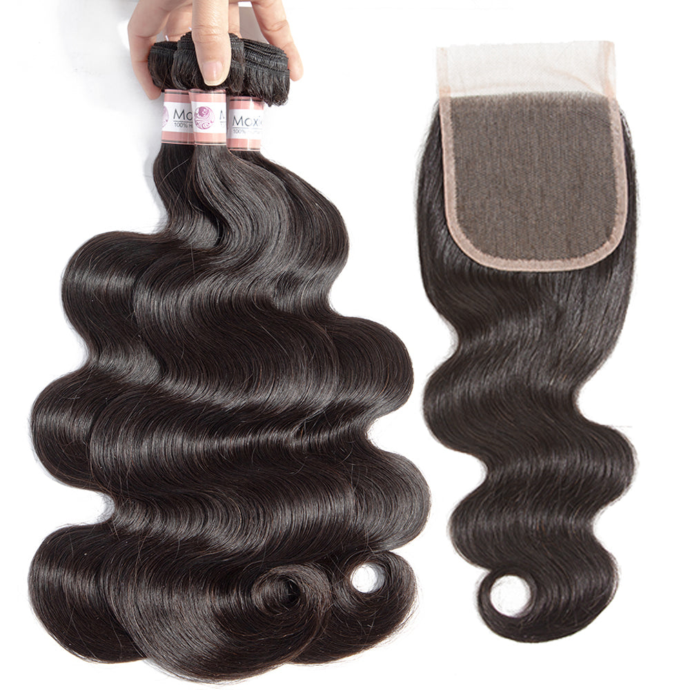 Amanda Hair Peruvian Body Wave 4 Bundles With 4*4 Lace Closure 10A Grade 100% Human Remy Hair