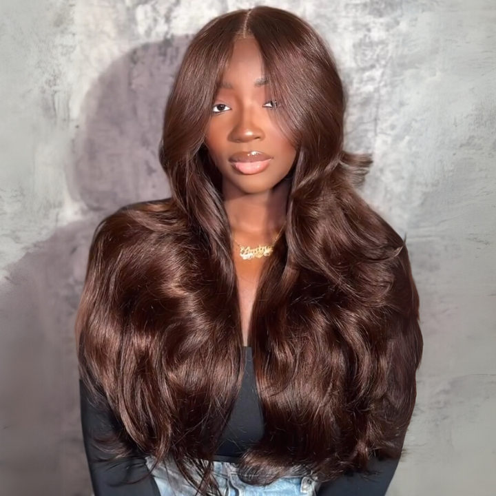 Chocolate Brown Human Hair Full Density Glueless Lace Closure/Front Colored  Loose Wave Wig- Amanda Hair