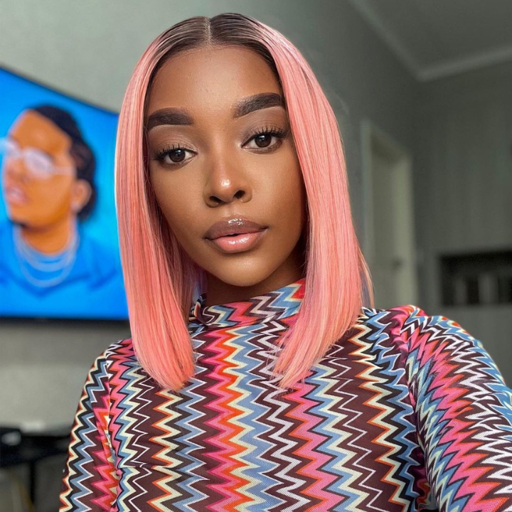 Dark Root to Pastel Pink Straight Colored Short Bob Lace Frontal Wigs Human Hair - Amanda Hair