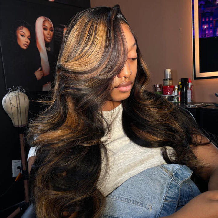 Blayage Highlight 1B/30 Color Body Wave Human Hair 13x4 Lace Front Wigs