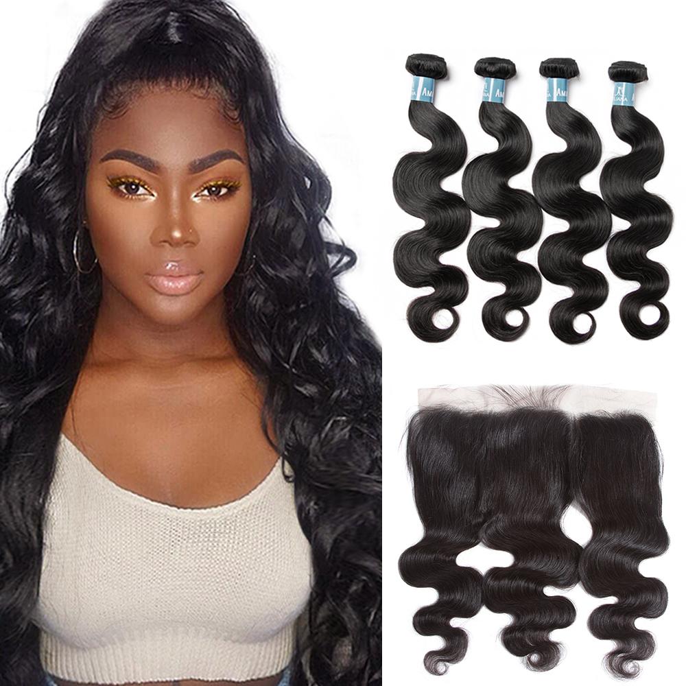 Brazilian Body Wave 4 Bundles With 13*4 Lace Frontal 9A Grade 100% Unprocessed Human Hair - Amanda Hair