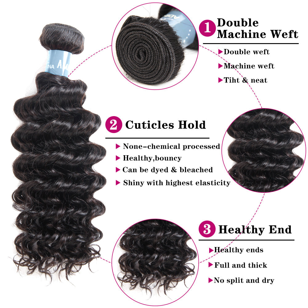 Amanda Peruvian Hair Deep Wave 4 Bundles With 13*4 Lace Frontal 9A Grade 100% Unprocessed Human Hair