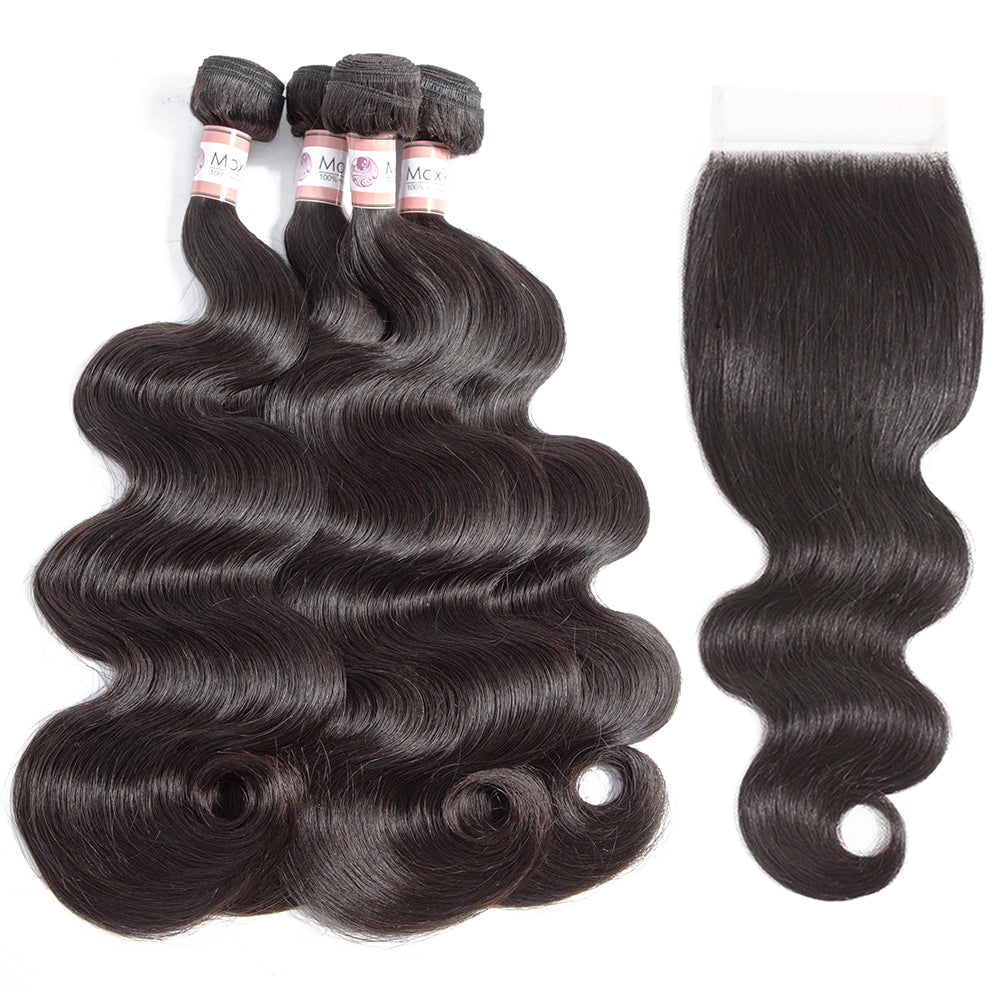 Brazilian Body Wave 4 Bundles With 4*4 Lace Closure 10A Grade 100% Remi Human Hair - Amanda Hair