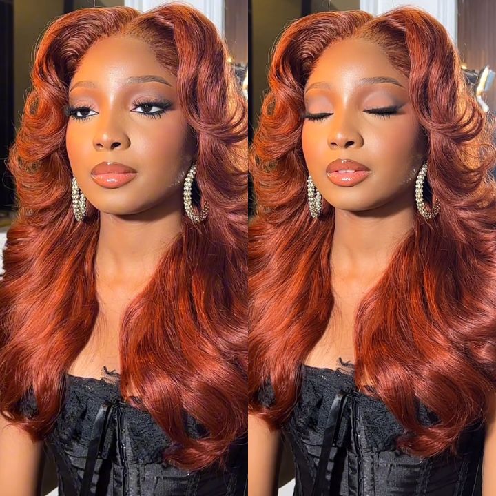 Reddish Brown Glueless Body Wave Human Hair Clear Transparent Lace Front Wigs For Women-Amanda Hair
