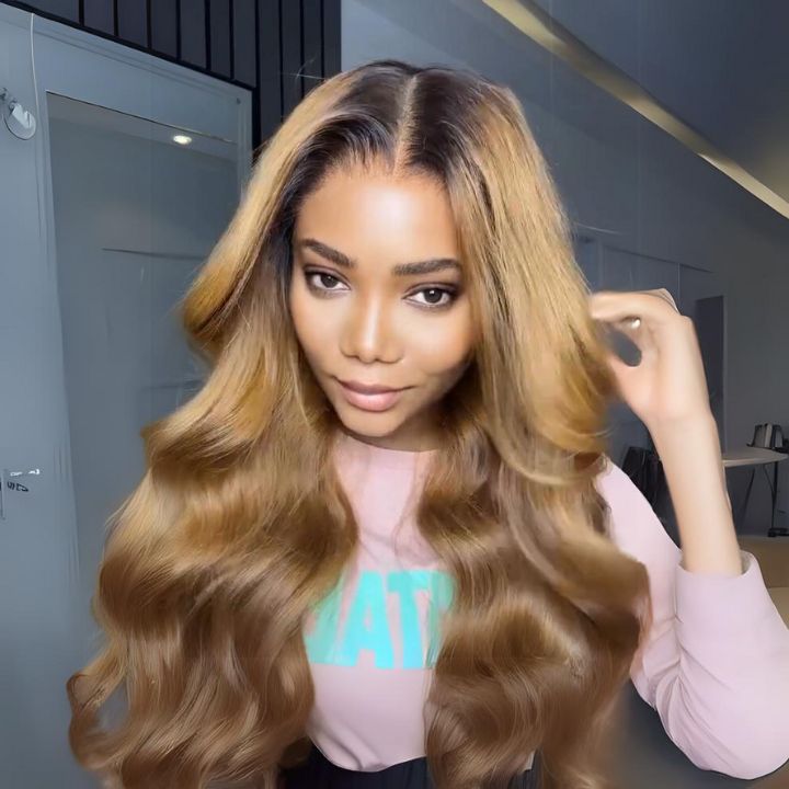 Honey Blonde Mix Light Brown Glueless Body Wave Human Hair Clear Transparent Lace Front Colored Wigs For Women-Amanda Hair