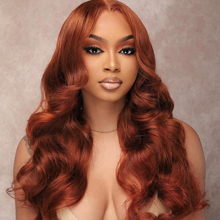 Extra 60% OFF |Body Wave Glueless Reddish Brown Wear Go 6*4 Lace Closure Wigs Flash Sale