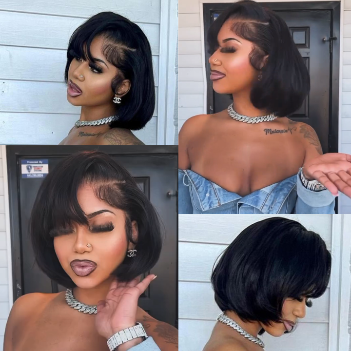 Glueless Straight  Cut Short Bob Wig Summer Wig Choice 4x4/13x4 Brazilian Hair Short Bob Lace Wigs No Code Needed Amanda Hair