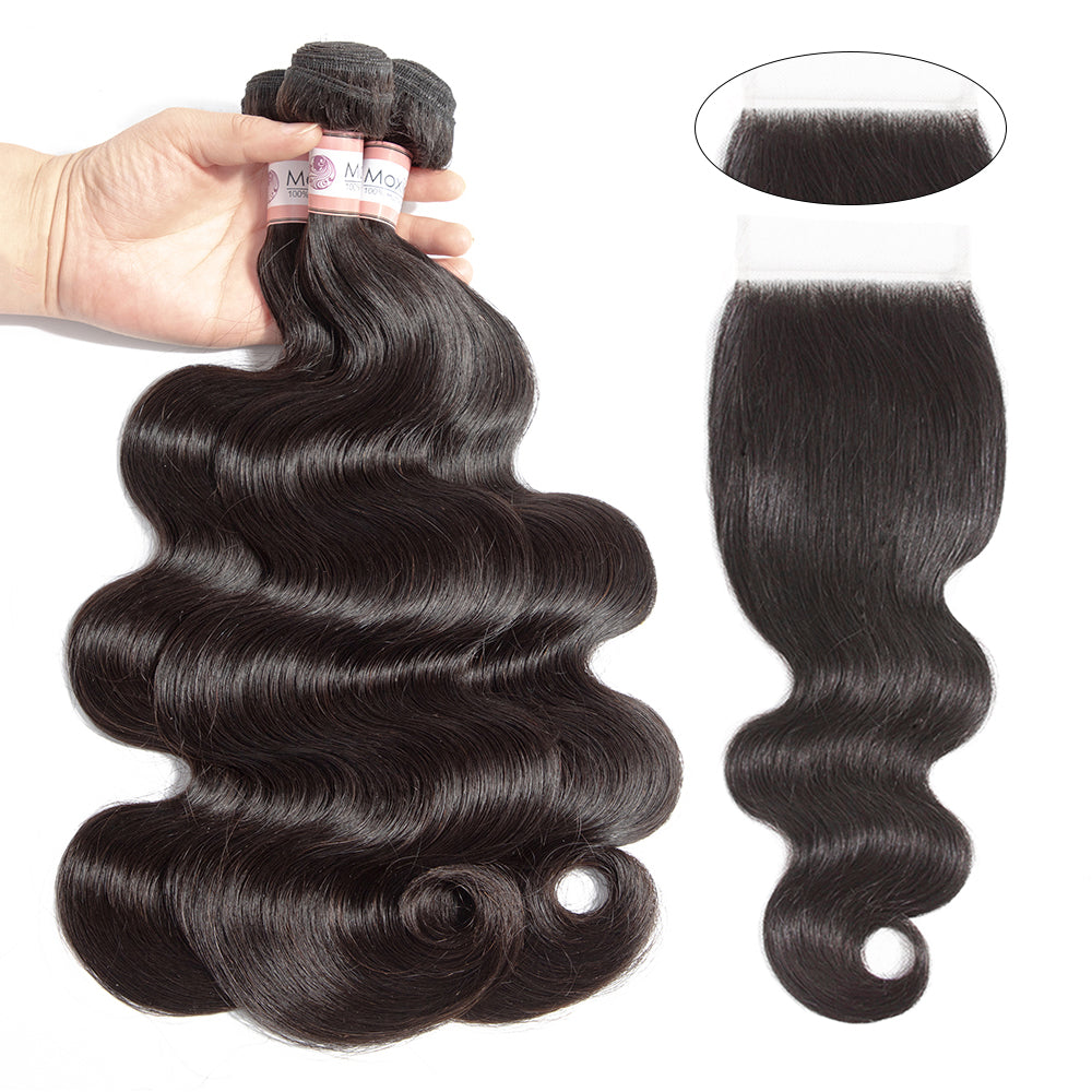 Amanda Hair Indian Body Wave 4 Bundles With 4*4 Lace Closure 10A Grade 100% Human Remy Hair