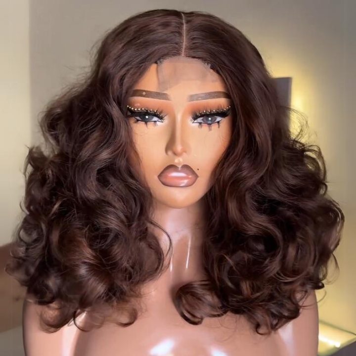 Loose Deep Wave Middle Part Lace Front Wig Human Hair 4*4/13*4 Frontal HD Lace Color Wig Pre Plucked Hairline - Amanda Hair