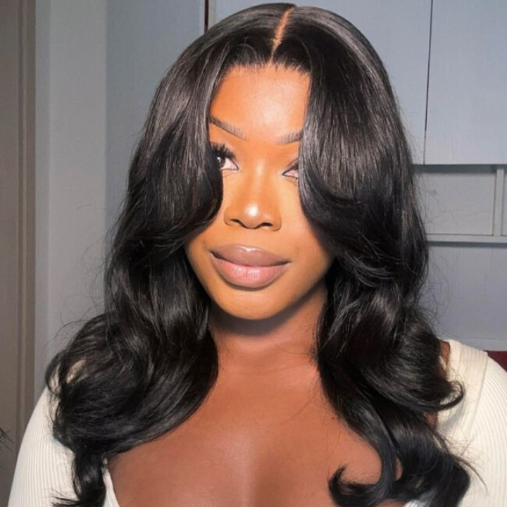 Glueless Body Wave Clear Transparent Lace Front Wigs with Curtain Bangs For Women-Amanda Hair