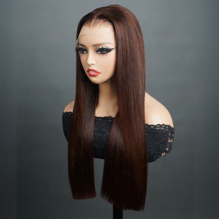 11A Highlights 100% Human Hair Full Density Perfect Finish Glueless Closure/Front Brown Colored Straight Human Hair Wig- Amanda Hair