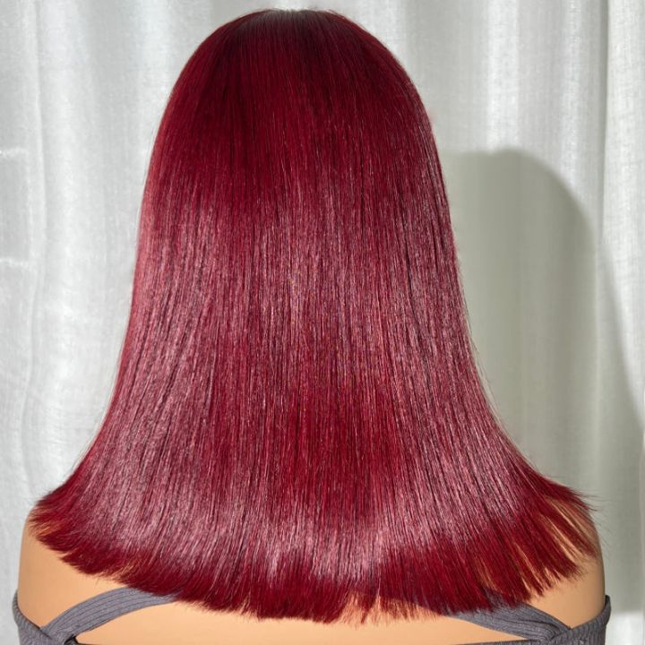Extra 60% OFF | Flash Sale Glueless 99J Brazilian Straight Short Layer Bangs Bob Lace Wigs Transparent 13x4 Lace Pre Plucked Hairline  No Code Needed -Amanda Hair