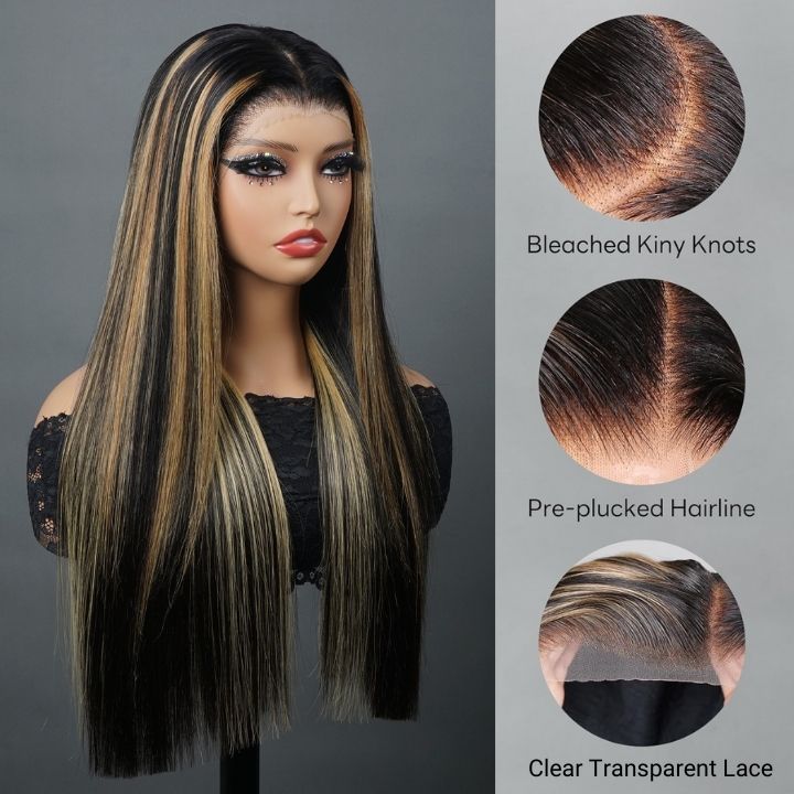 11A Highlights Blonde Hair Full Density Glueless Closure/Front Colored Straight Wig- Amanda Hair