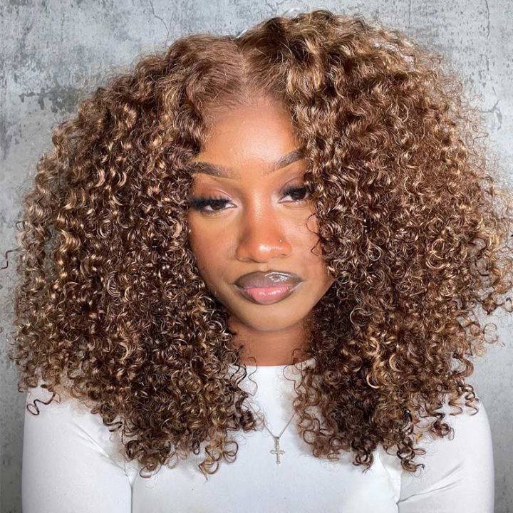 Amanda Glueless Thick Fluffy Afro Curly Human Hair Bob Wigs 7x5 / 13x4 Invisible Lace Wig For Women No Code Needed
