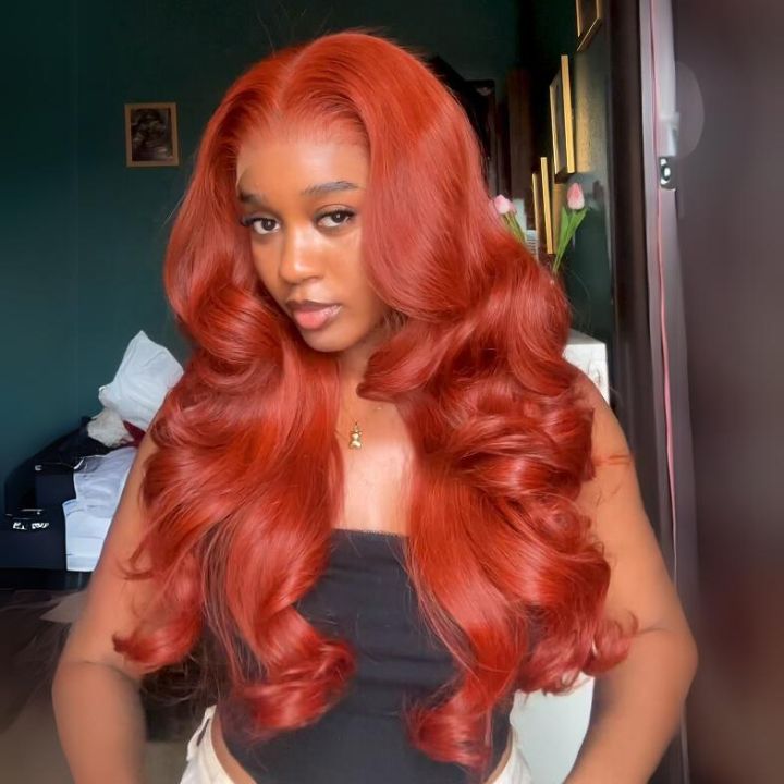 Reddish Brown Loose Wave Clear Transparent Lace Front Colored Wigs Flash Sale