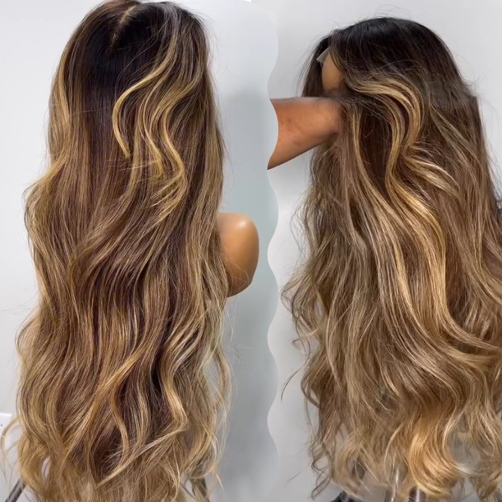 Black Friday Flash Sale Up To 90% OFF | Highlight Honey Blonde Mix Brown  Brazilian Loose Wave Hair Long  Glueless  Lace Front Wigs 13x4 Clear Transparent  Lace Front Wigs-Amanda Hair