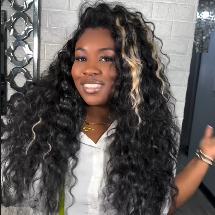 Glueless Water Wave Clear Transparent Lace Front Thick Wigs For Women 100% Human Hair-Amanda Hair
