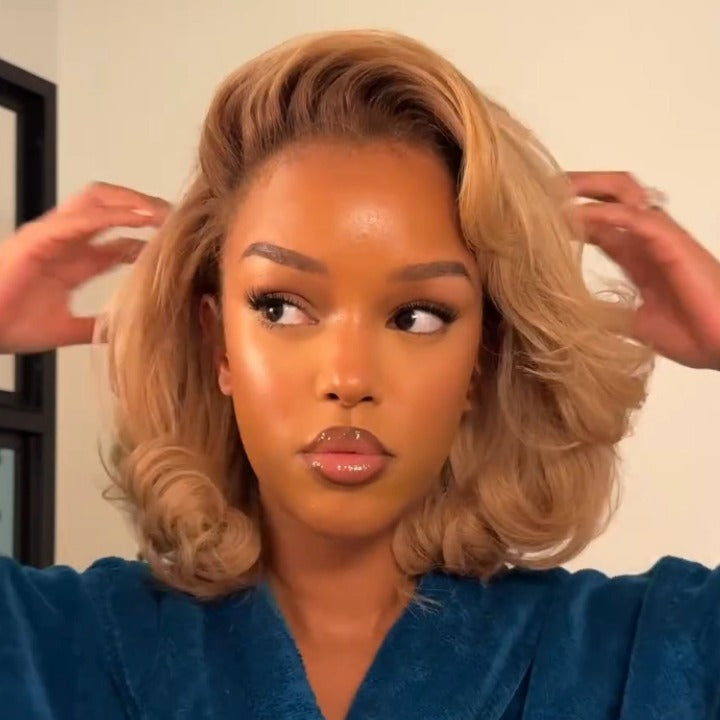 Dirty Blonde Summer Choice Fashion Short Straight Bob Lace Wigs Transparent  Glueless Lace Colored  Wigs No Code Needed  -Amanda Hair