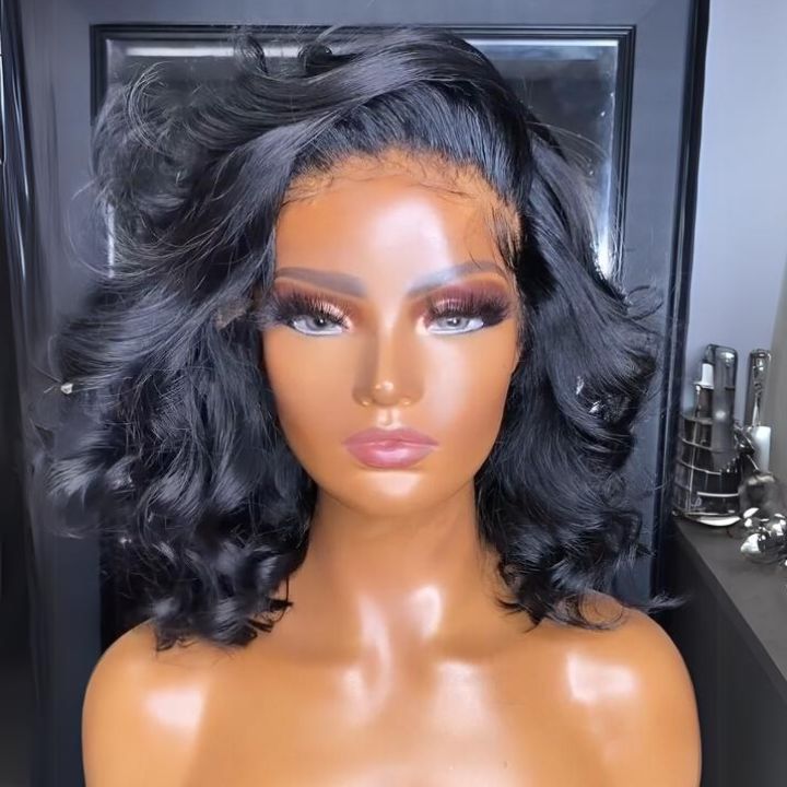 Sunshine Chic Glueless Short Loose Wave Transparent Lace Closure Wigs Brazilian Human Hair Pre Plucked Hairline Nature Color -Amanda Hair