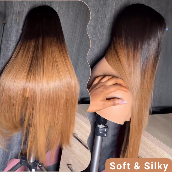 Dark Root Ombre Honey Blonde Brazilian Straight Hair Long Glueless  Lace Front Wigs 13x4 Clear Transparent  Lace Front Wigs-Amanda Hair