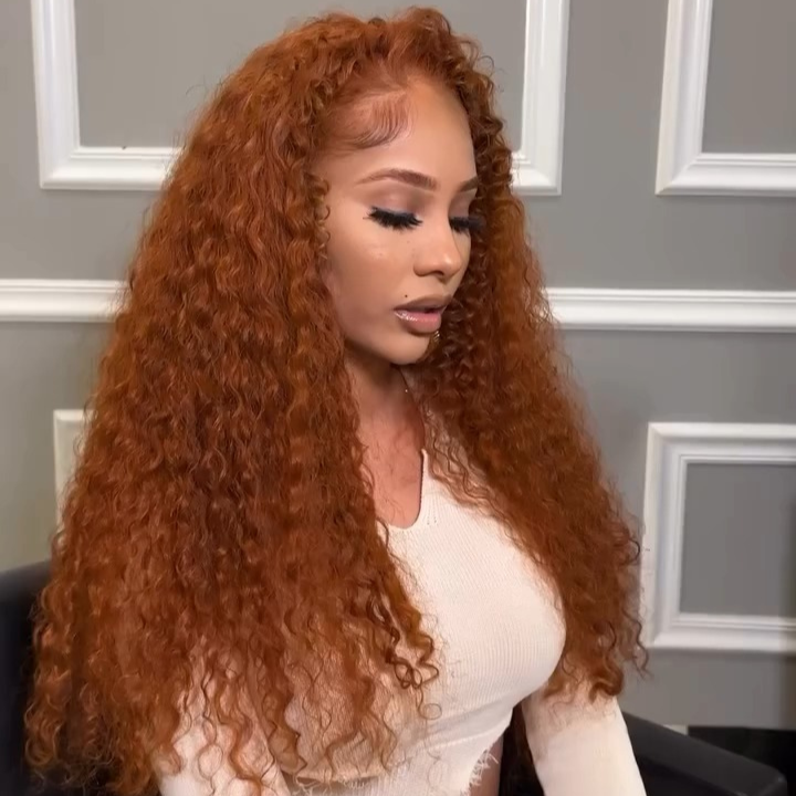 Glueless Curly Dark Ginger Brown Lace Wig Pre Cut Lace with Natural Hairline Mini Knots  Human Hair Clear Transparent Lace Front/Closure Wig - Amanda Hair
