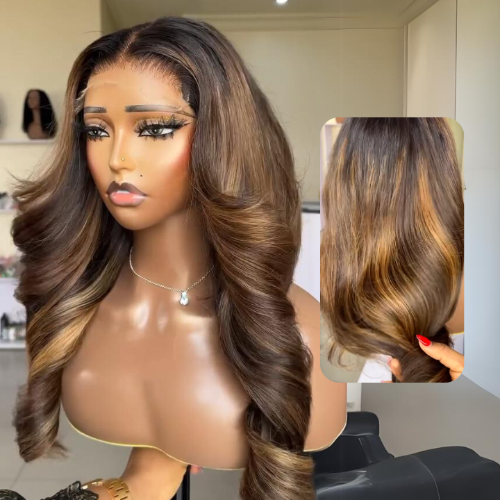 Flash Sale Buy 2 Get 1 Free Highlight Blonde Mix Brown Glueless Body Wave Human Hair Lace Front Wig
