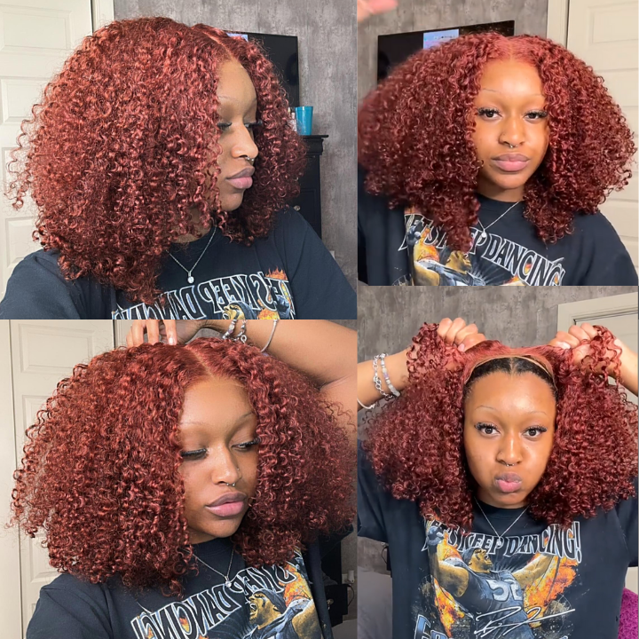 Auburn Brown Glueless Lace Frontal  Kinky Curly Wig Human Hair No Code Needed -Amanda Hair