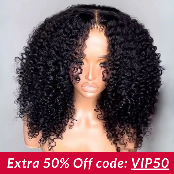 Extra 50% Off | Glueless Thick Fluffy Afro Curly Human Hair Bob Wigs 13*4/4*4 Invisible Lace Wig