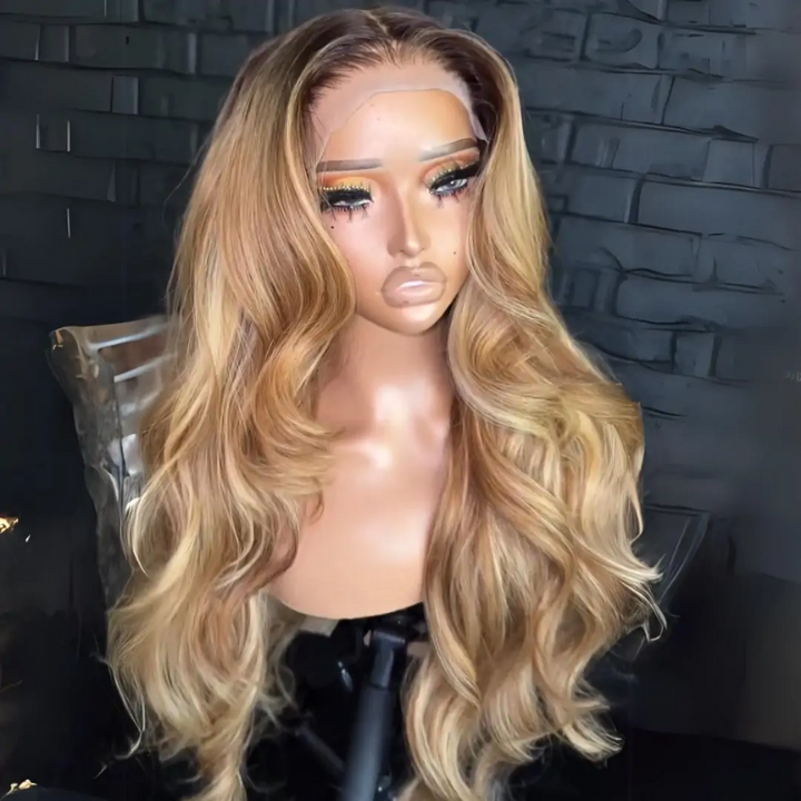 Hightlight  Honey Blonde  Loose Wave 13x4 Lace Front Wigs Human Hair Undetectable Transparent Lace Colored Wigs