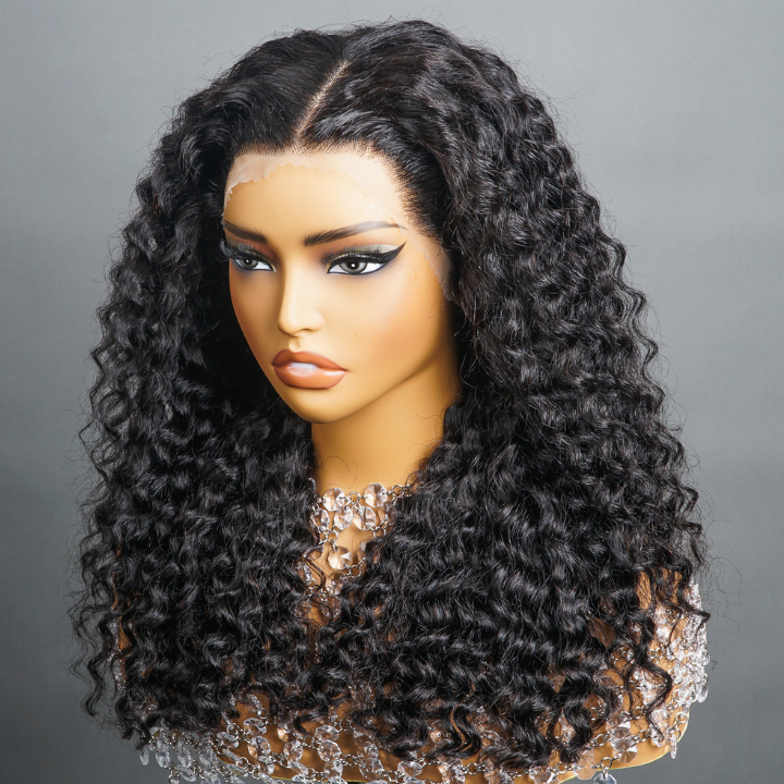 Bomb Glueless Deep Wave Curly Lace Front Wig 100% Human Hair - Clear Transparent Comfortable Fit Lace Front/Closure  Full Lush Wig - Amanda Hair