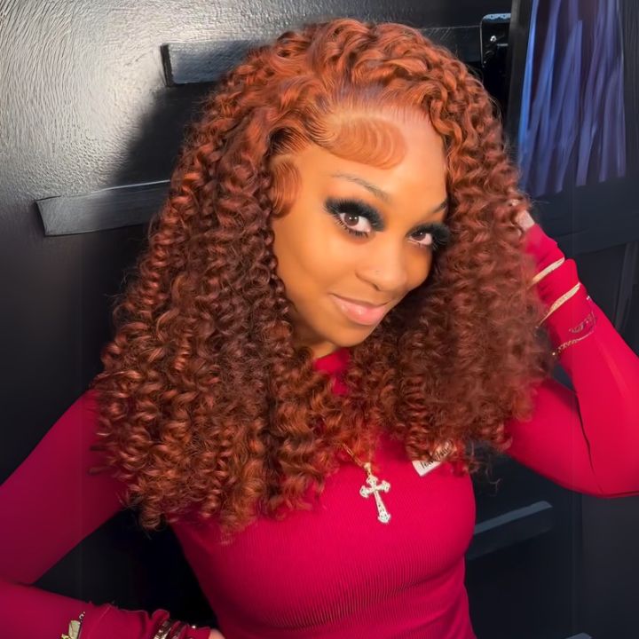 Glueless Dark Ginger Brown Lace Front Deep Wave Colored Wig 100% Human Hair - Clear Transparent Lace Front/Closure Human Hair Wig- Amanda Hair