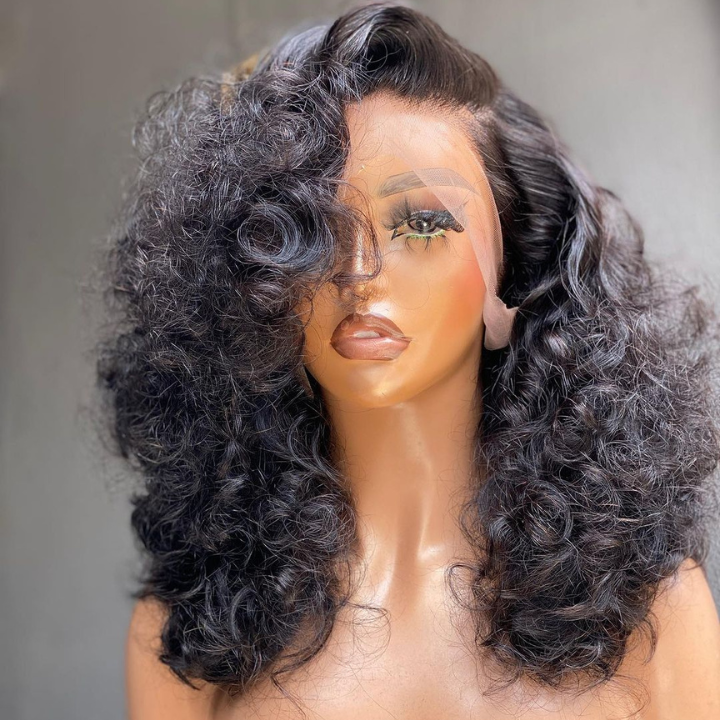 Glueless Loose Wave Natural Human Hair Clear Transparent Lace Front Wand Curly Wigs For Women-Amanda Hair