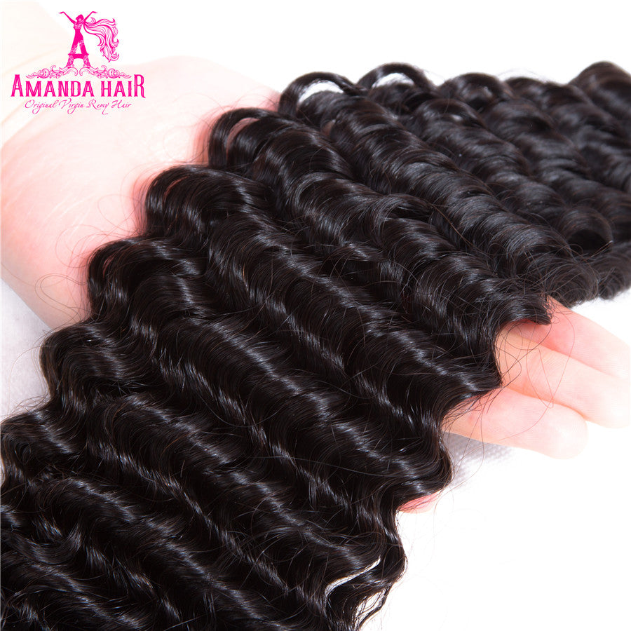 Amanda Peruvian Hair Kinky Curly 4 Bundles With 13*4 Lace Frontal 10A Grade 100% Remi Human Hair Soft Shiny Wave Hair