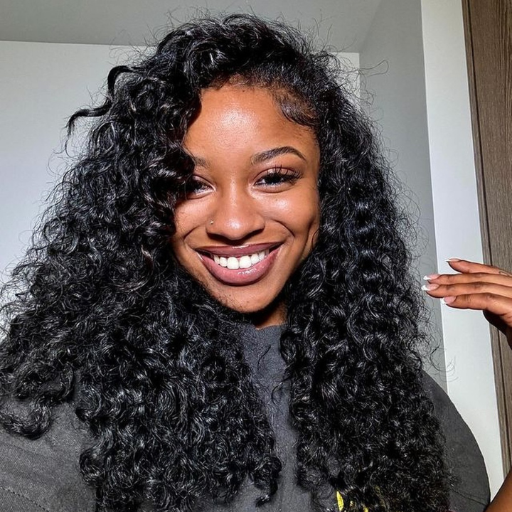 Glueless Lace Deep Wave Wig Pre Cut Lace with Natural Hairline Mini Knots  Human Hair Clear Transparent Lace Front/Closure Wig Natural Black  - Amanda Hair