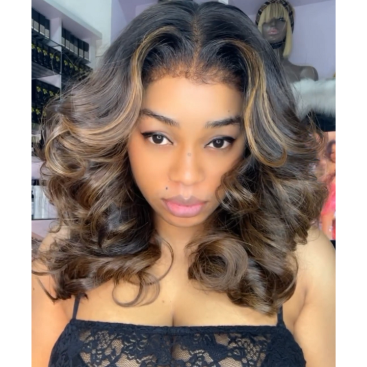 Extra 38% Off Clearance Glueless Money Piece Highlight Blonde Loose Wave Lace Front Color Wigs 100% Human Hair  -Amanda Hair