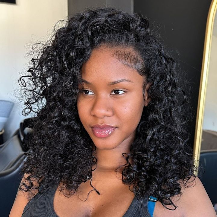 Glueless Lace Looser Bomb Curl Wig with Natural Hairline Mini Knots  Human Hair Clear Transparent Natural Black  - Amanda Hair