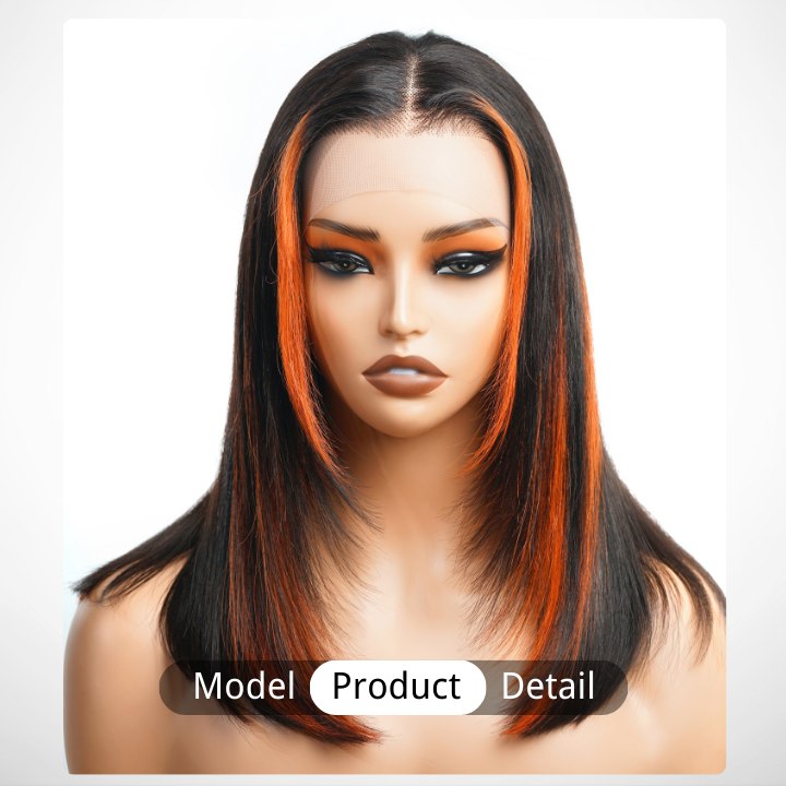 Glueless Highlight Ginger Brazilian Straight Short Bob Layer Lace Wigs Transparent Pre Plucked Hairline No Code Needed -Amanda Hair